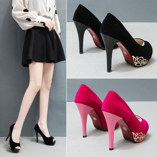 

the new spring/summer 2021 versatile strap-heel sandals. female night high heels suede single shoes, Black