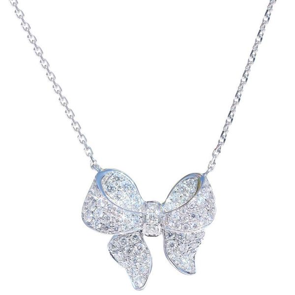 

pendant necklaces bowknot necklace with rhinestone tassel butterfly for women trend ins clavicle chain, Silver