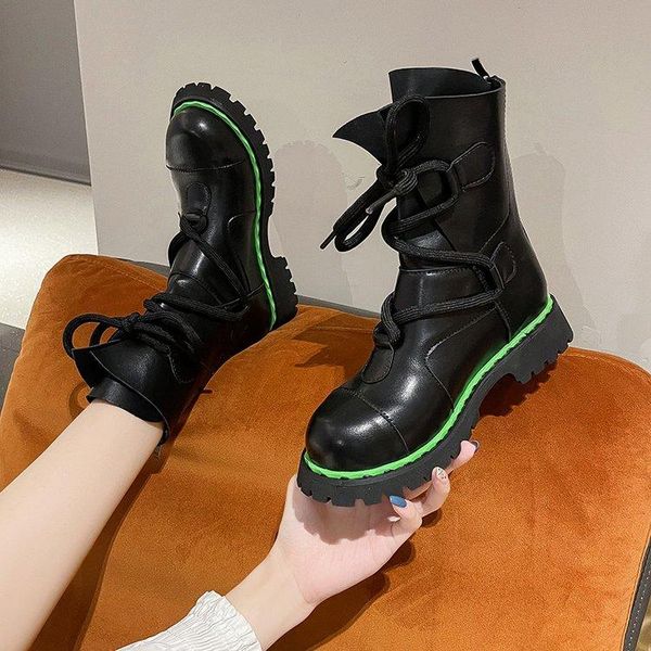 

boots 2021 winter keep warm women ankle platform round toe back zipper fashion lacing shoes for woman non-slip snow, Black
