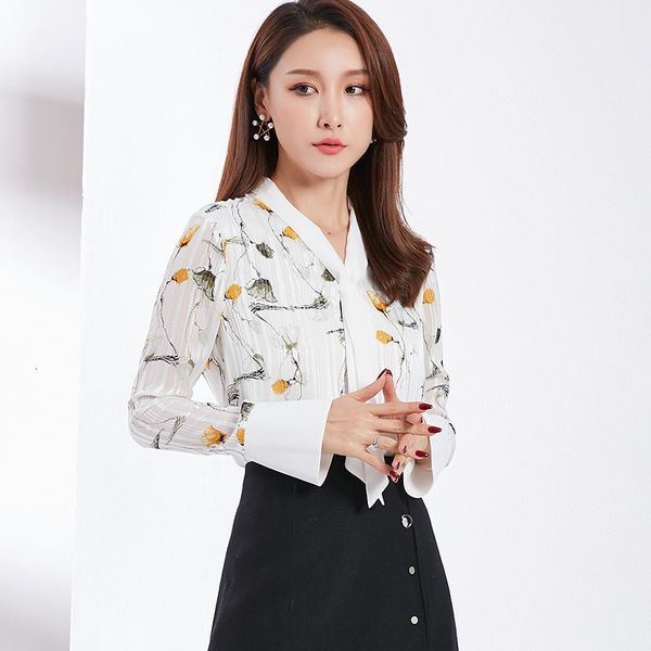 

2021 new primavera novo design original elegante feminina streamers linha de prata chiffon camisas senhora marca moda camisa d3f1, White