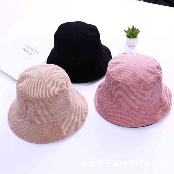 

autumn and winter female corduroy fisherman's solid color simple versatile basin hat, Yellow
