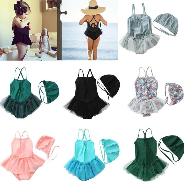 

one-pieces summer little girl swimsuit toddler baby bikini set solid color fruit print children's cute fashion one-piece, Black