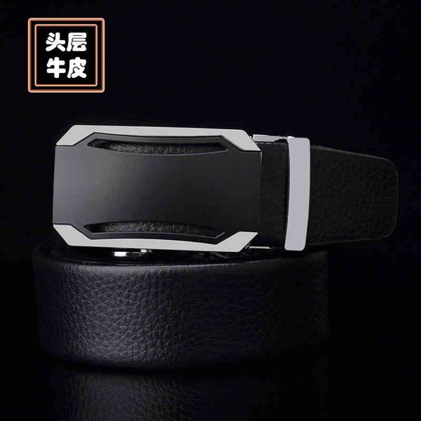

leather business head new men's automatic buckle simple leisure belt, Black;brown