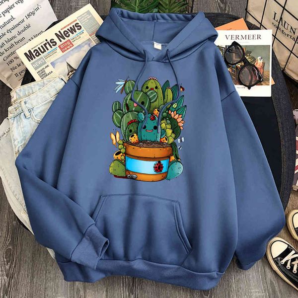 

men's cactus juicy printing loose harajuku cartoon cute casual hip hop style hoodie, Black