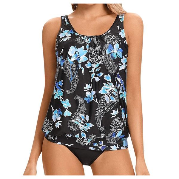 

women's swimwear fashion women swimsuit floral print strappy back sleevless thong set beach swimsuits swimdress two piece plus size #t, White;black