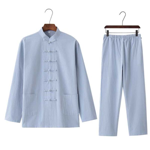 

men's tracksuits cotton tang suit spring autumn hanfu chinese ancient costume tea service meditation linen household clothes, Gray