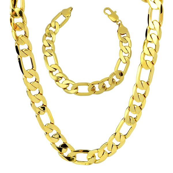 

mens figaro chain bracelet 9" + necklace 24" jewelry sets 96g,10mm, Silver