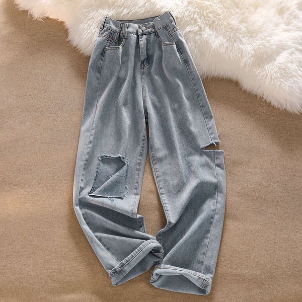 

high waist shows thin spice girls' drooping feeling wide leg pants loose design sense of, Blue
