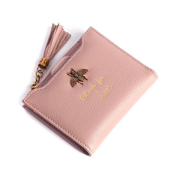 

wallets womens and purses genuine leather short small bee hasp coin bag luxury design tassel wallet fashion mini purse, Red;black