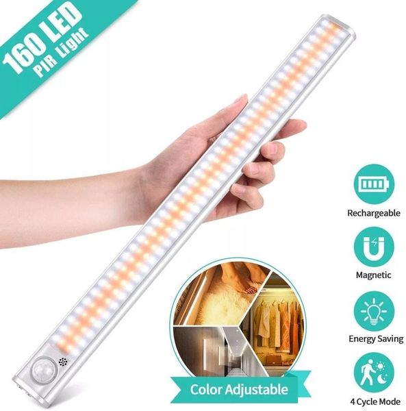 

closet light 80/120/160 led lights pir motion sensor light cupboard wardrobe night lamp for kitchen bedroom cabinet backlight