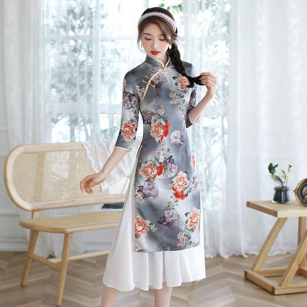 

ethnic clothing half sleeve asian cheongsam lady ao dai dress traditional zai, Red