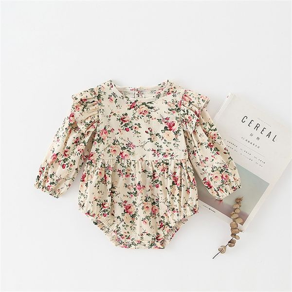

sweet newborn infant baby girls floral ruffles long sleeve romper kids one-piece cotton jumpsuit clothes outfits clothing 146 q2, Blue