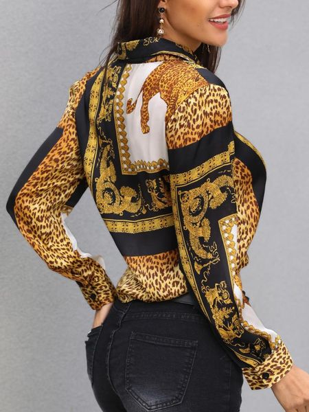 

women's blouses & shirts 2021 spring autumn women elegant party loose button shirt turn-down collar female leopard print knot front lon, White