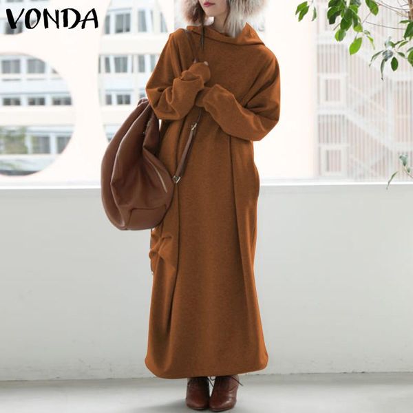 

casual dresses vonda casaul long maxi retro solid hoodies dress women's autumn sundress pullovers female sweatshirt robe s-5xl, Black;gray