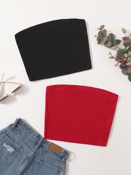 

2 pack rib-knit crop tube l8um#, White