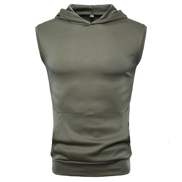 

men mouwlless hoodie summer bodybuilding sports workout solid soft casual hooded teas men' clothing fitness, White;black