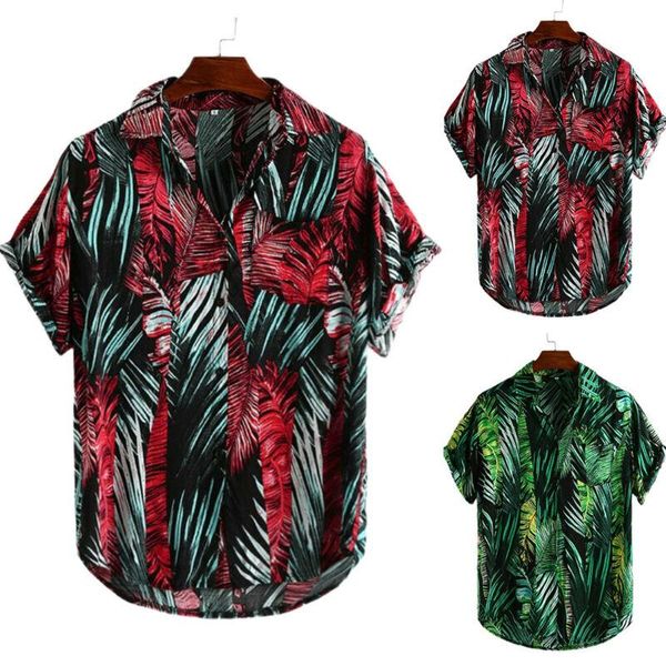 

men's t-shirts floral print shirt short sleeve t-shirt summer beach casual button uk, White;black