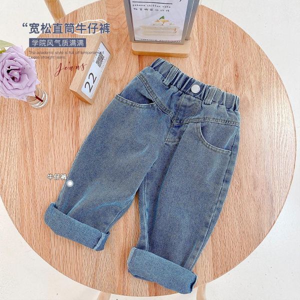 

children pants boys baby denim pants spring 2021 new denim baby girls straight jeans boys loose trousers, Blue