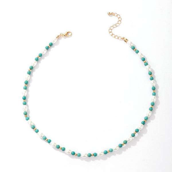 

chains 2021 women choker beads necklace collar pearl necklaces chain around the neck green color female kpop accessories, Silver