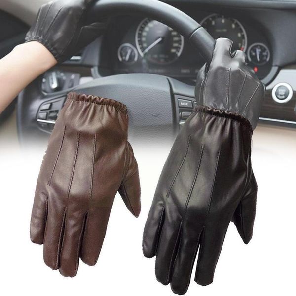 

cycling gloves genuine leather men autumn winter plus thin supplies velvet glove for driving trend male warm fashion elegant leathe u4b9, Black