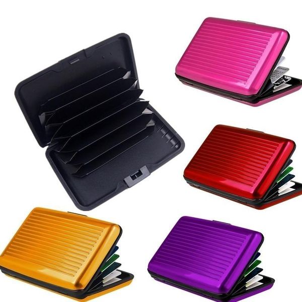 

card holders 1pc aluminium alloy waterproof business id credit bank holder wallet pocket protective case visiting name storage box, Brown;gray