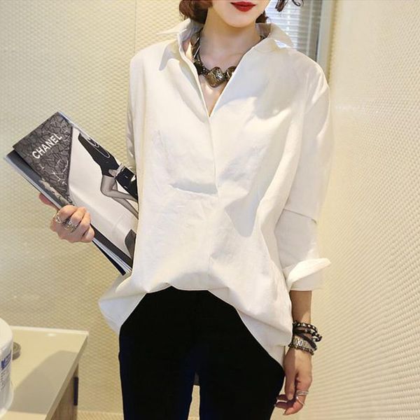 

women's blouses & shirts loose v-neck long sleeve cotton solid shirt white vintage blouse women lady female bluses fashion 32c