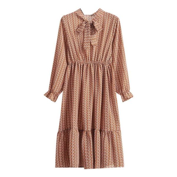 

casual dresses 2021 autumn vintage bowknot midi dress women elegant ruffle long sleeevd shirt office lady robe longue, Black;gray