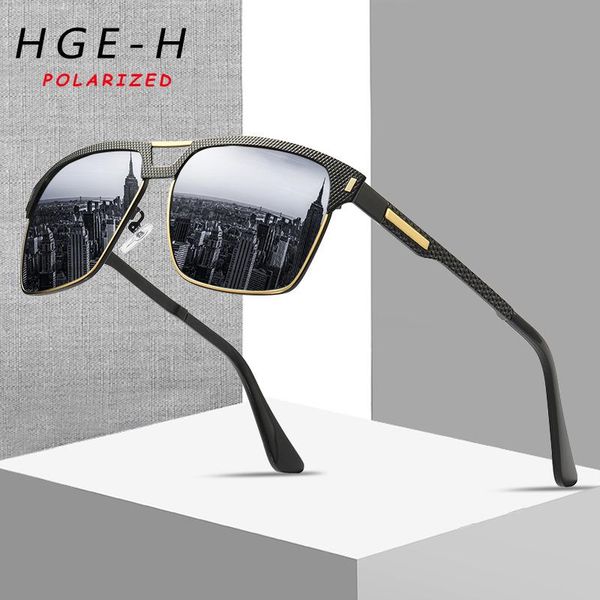 

sunglasses hge-h classic retro square driving polarized men's leisure travel outdoor fishing metal style frame sun glasses uv400, White;black