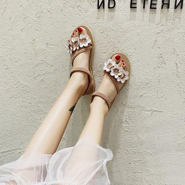 

sandals buckle fashion womens shoes 2021 beach summer heels two weare luxury girls flat low strap comfort pu scandals flower, Black