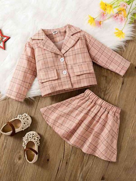 

baby tartan print blazer & skirt she, White