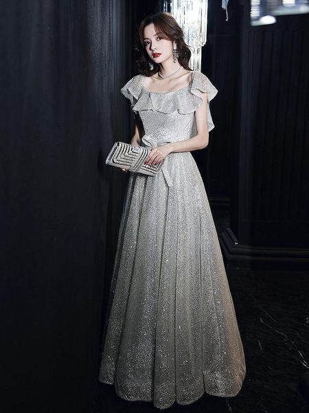

silver gold starry sky prom dresses boat neck long crystal off the shoulder a-line party formal celebrity cocktail gown 2021 new, White;black
