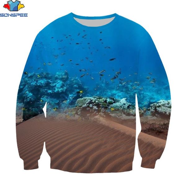 

men's hoodies & sweatshirts sonspee 3d print art design fish ocean desert stitching style jie without cap sweatshirt men women oversize, Black