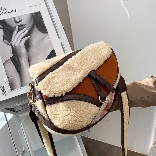 

factory wholesale women handbag winter plush womens shoulder bag street trend flannel with leather messenger bags fashion handbags, Black;red