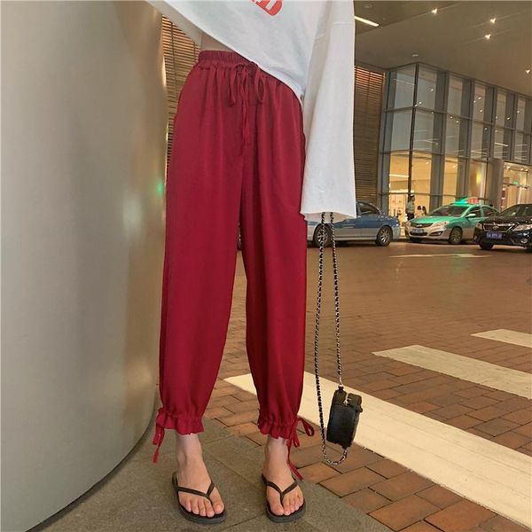 

women's pants & capris have the spot firm offers will ~ system with high elastic waist beam slacks four-color into foot, Black;white