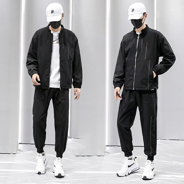 

hip hop men tracksuit jacket+pant solid 2pc set for 2021 autumn fashion mens sportswear suits1, Gray