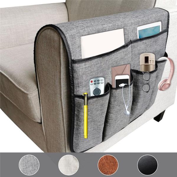 

4 colors large sofa organizer tv remote control cellphone holder non-slip sofa armrest storage bag with 6 pockets storage bag