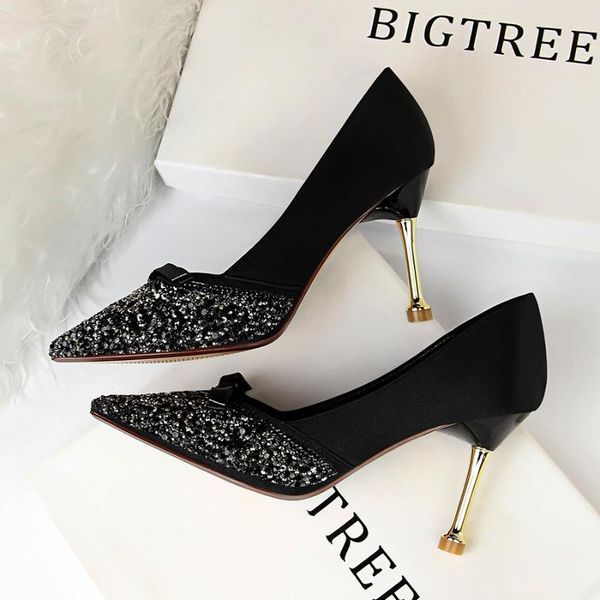 

dress shoes bigtree heels women pumps 2021 high fashion stiletto wedding party, Black
