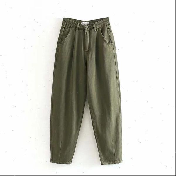 

women streetwear pleated mom jeans high waist loose pockets fashion boyfriend pants casual zipper fly ladies denim trousers, Blue