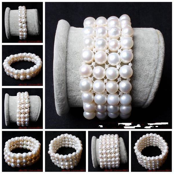 

beaded, strands habitoo pretty 7-8mm handmade natural white freshwater baroque round pearl fashion elasticity bracelets jewelry for women gi, Black