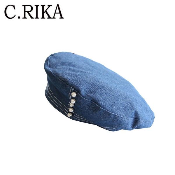 

berets spring summer cowboy caps for women fashion vintage pearl outdoor sun visor japanese sboy hat girls french, Blue;gray