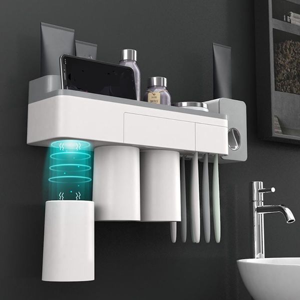 

bathroom shelves toothbrush holder magnetic adsorption inverted cup wall mount storage rack toothpaste organizer shelf accessories set