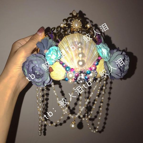 

hair clips & barrettes hand-made lolita ocean shell kc crown diving mermaid original mackerel man costume siren tragedy, Golden;silver