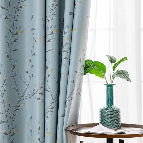 

curtain & drapes blue gray print floral pastoral style window curtains for living room kitchen bedroom home decor cortinas