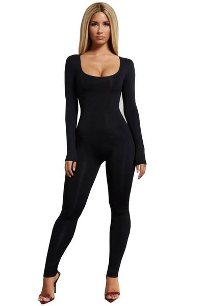 

women's jumpsuits & rompers fashion womens jumpsuit 2021 arrival solid wild long sleeve o-neck skinny night clubwear full length sexy, Black;white