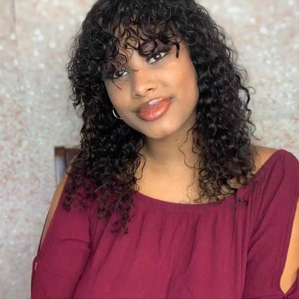 

chemical fiber high temperature silk wig front lace middle curl short wig headcover, Black