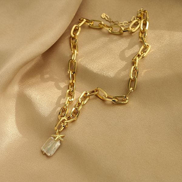 

special offer 70% off luxury jewelry hip hop thick necklace light luxury cool style sweater chain starfish shaped pearl pendant design net r, Silver