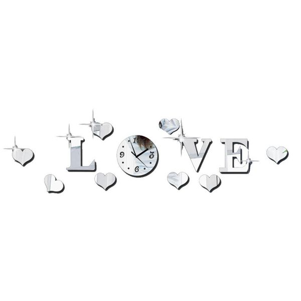 

wholesale- wall clock decor diy silver acrylic mirror wall sticker love jllfkv sport777