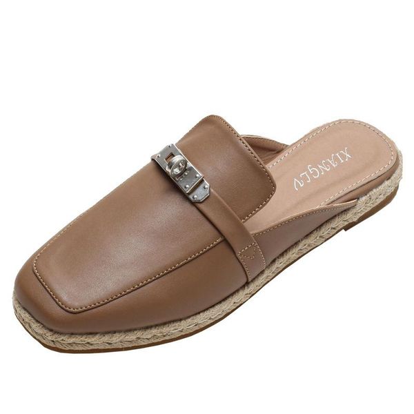 

sandals summer retro women shoes flat slippers genuine leather ladies soft outdoor moccasins flip lops, Black