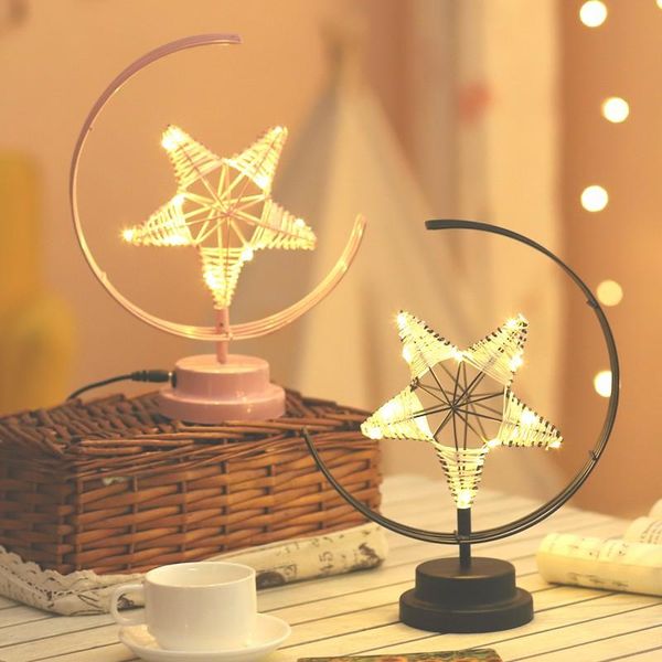 

creative led table lamp handmade modeling lights star shape christmas wrought iron woven night light room gift party decor light