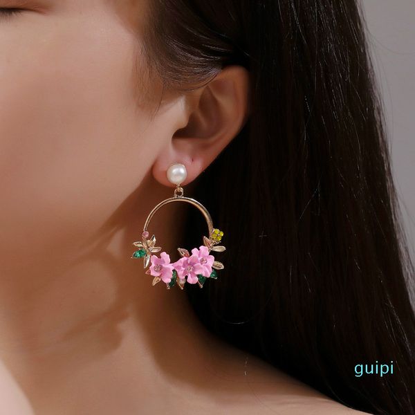 

sweet flower pearl earrings for women fashion earing earings jewelry red yellow pink purple flower garland stud earrings brincos, Golden;silver